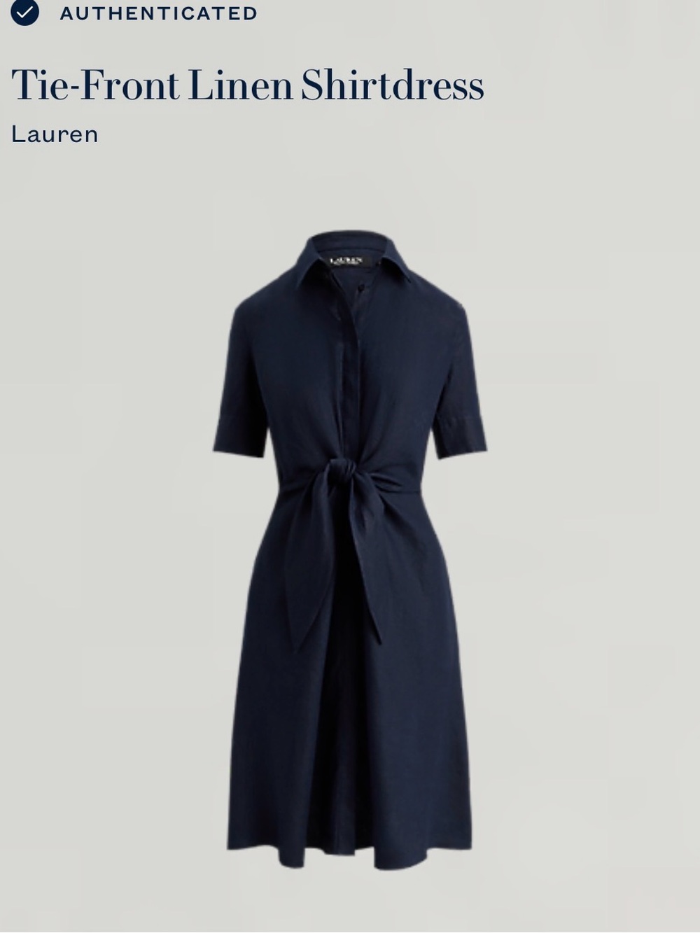 Ralph Lauren Linen Navy Tie-Front Shirt Dress - Picture 8 of 8